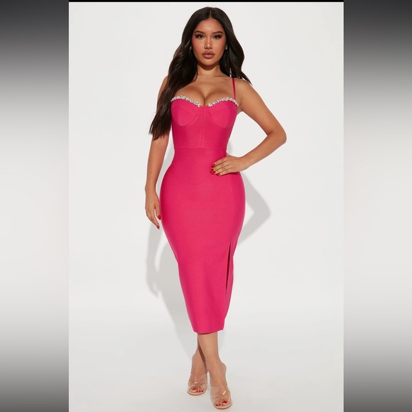 Fashion Nova Dresses & Skirts - Cocktail Please Bandage Midi Dress - Fuchsia